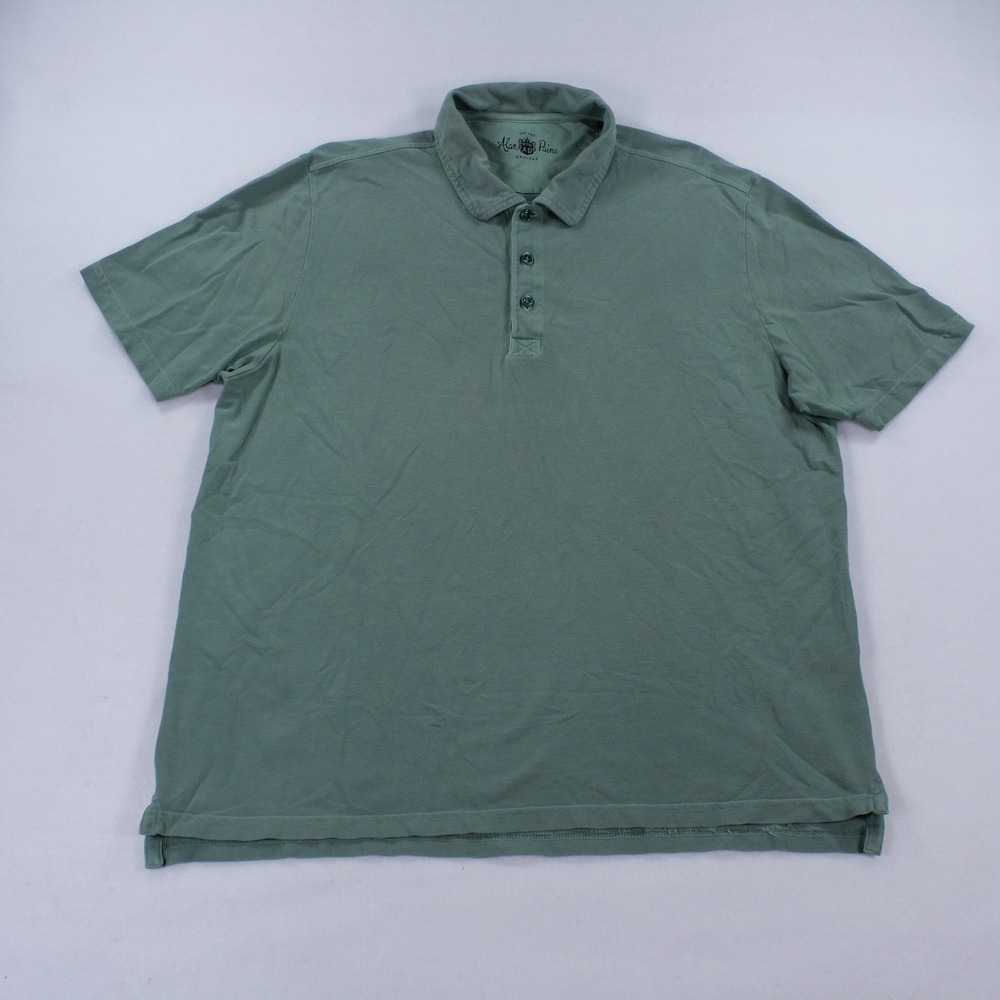 Alan Paine England Mens Pique Cotton Polo Shirt Green Size 5 XL Preppy Luxury